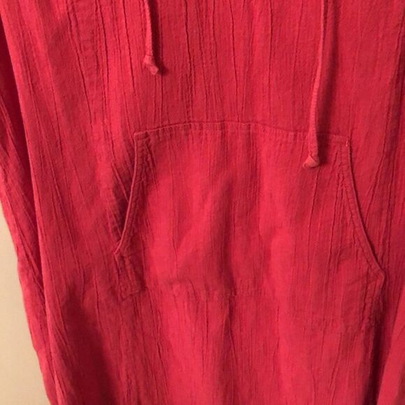 J JILL SIZE LARGE RASPBERRY PINK SLEEVELESS HOODED CRINKLE COTTON DRESS - Picture 4 of 8